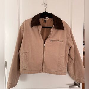 Divided Tan Utility Jacket with Brown Collar